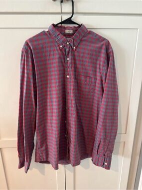 J. Crew Men’s Red & Blue Check Button-Down Shirt Classic Secret Wash